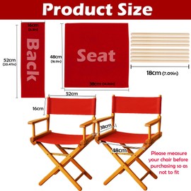 STAY GENT 18''L X 15''W 2 Set Directors Chair Replacement Canvas for 18'' Director Chairs, Replacement Cover Canvas Seat and 19.7''L X 6.3''W Back Covers Kit for Director Chairs Movie Chair, Red