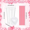 Potchen 60 Set Heart Shaped Plastic Cups with Straws 16