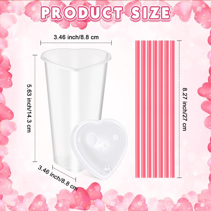 Potchen 60 Set Heart Shaped Plastic Cups with Straws 16