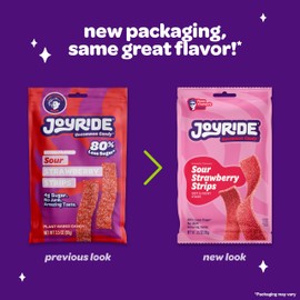 JOYRIDE Strawberry Sour Strips - 3.5 oz 6-Pack Bundle with 2.5oz Glacial Peppermint Gum, Low Sugar, Sour Belt Candy, Dye Free, Low Calorie Snacks, Healthy Candy (7 Items)