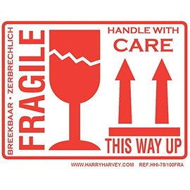 100 Fragile, This Way Up Labels Stickers - Red & White - Harry Harvey