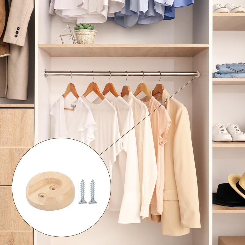 sourcing map 6Pcs Wooden Closet Rod Holders, Wardrobe Rod Brackets