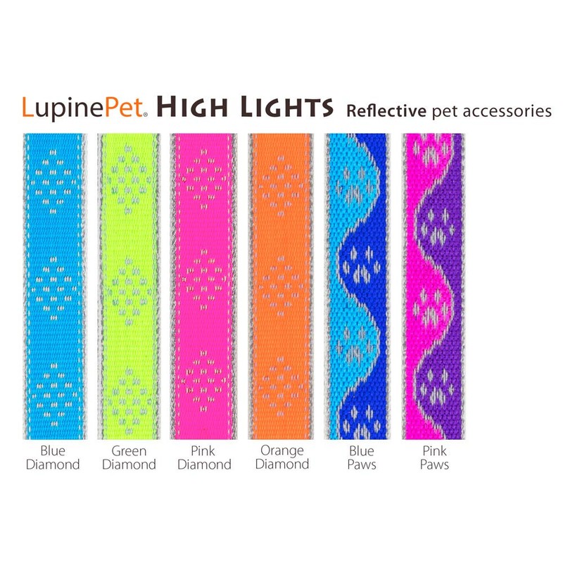Lupine Reflective Small Martingale Dog Collar 3/4" wide Blue Paws