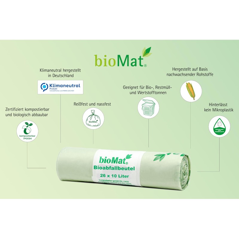 bioMat 10 Litre Compostable and Climate Neutral Organic Waste Bags