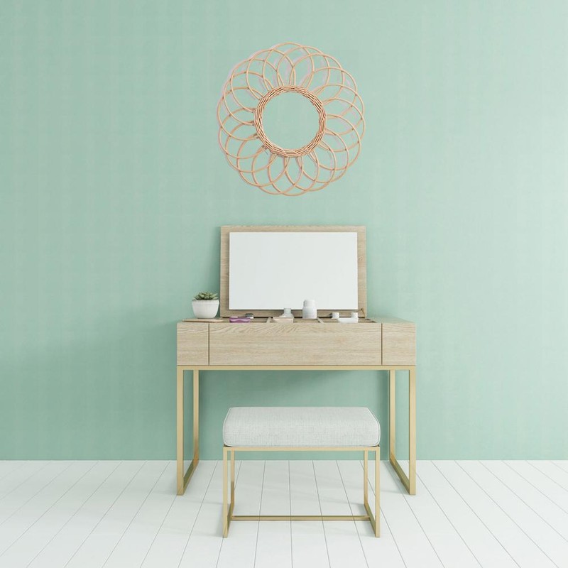 Wall Hanging Mirror Rustic Rattan Makeup Mirror for Bathroom Dressing