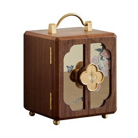 Black Walnut Jewelry Organizer, Wooden Jewelry Box with Gold Handle & Mirrored Flowers, 4 Layers of Storage | Perfect for Anniversaries, Birthdays, Weddings (Brown, 6.29"D x 5.9"W x 7.08"H)