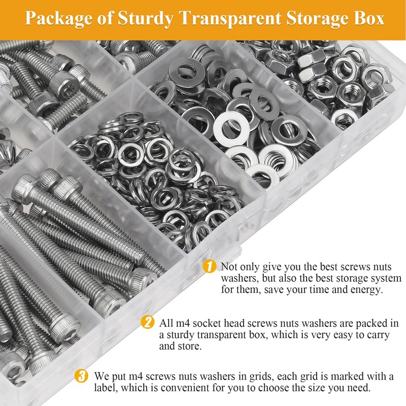 356 Pieces M4 Screws Nuts Washers Set, Sutemribor M4 x