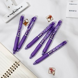 Valtiner 6 Pcs Retractable Erasable Pens, Colored Gel Purple Ink Pens Clicker with Erasers, 0.5mm Fine Point Smooth Writing Pen for Journaling Note-Taking Crossword Puzzles Supplies (Purple)