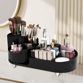 Wlicon Rotating Makeup Organizer Cosmetic Organizer, Cosmetic Display Case Round Vanity Makeup Organizer Cosmetic Storage Display box for Skincare, Brushes, Eyeshadow, Lipstick (Black)