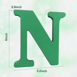 AOCEAN 6 Inch Green Wood Letters Unfinished Wood Letters for Wall Decor Decorative Standing Letters Slices Sign Board Decoration for Craft Home Party Projects (N)