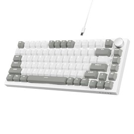 ATTACK SHARK Teclado mecánico para Juegos ajazz AK820 75% con Cable, Perilla Intercambiable en Caliente, Interruptor Lineal AS Rojo LED Blanco para PC/Win/Mac - Gris y Blanco