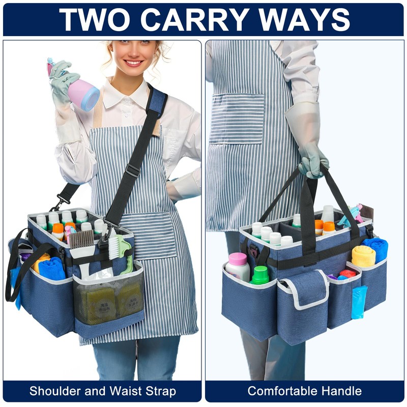 ZIOZERTT Cleaning Caddy,Cleaning Bag for Housekeepers,Cleaning Supplies Organizer with Handle,Blue