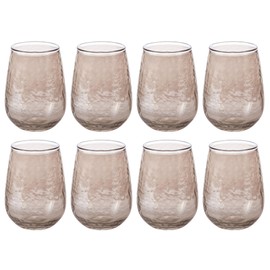 Karma, Stemless Wine Glasses Set of 8, Catalina Wine Glass Tumbler, Chic Stemless Glassware Housewarming Gift Set, Amber