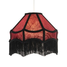 Vintage Victorian Style Lamp Shade in Burgundy with Black Tassels and Embroidered Trims | 30cm Diameter | Table and Pendant Shade by Happy Homewares