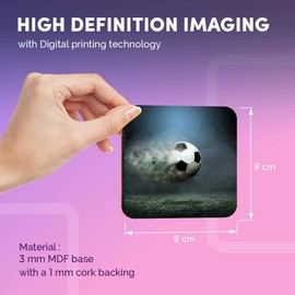 Destination Vinyl ltd Great Coasters (Set of 4) Square - Football Blast Boys Girls Game Drink Glossy Coasters/Tabletop Protection for Any Table Type #21919