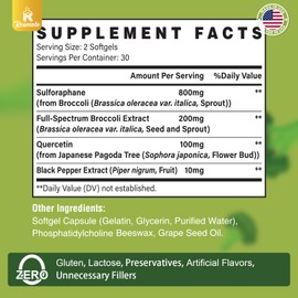 800 MG Liposomal Sulforaphane, Powerful Dual-Delivery for Maximum Absorption & Potency, Full-Spectrum Broccoli Extract, Antioxidant & Liver Supplement, 60 Softgels