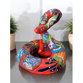 Handmade Talavera Coiled Rattlesnake | Mexican Pottery Yard Décor | Vivid 10” x 13” Snake Statue for Indoor & Outdoor Use