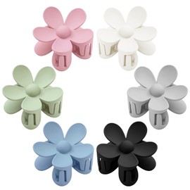 Flower Hair Clips 6 PCS Flower Claw Clips for Women Matte Large Claw Clips Strong Hold Jaw Clamps Hair Accessories for Thick Hair 6 Colors