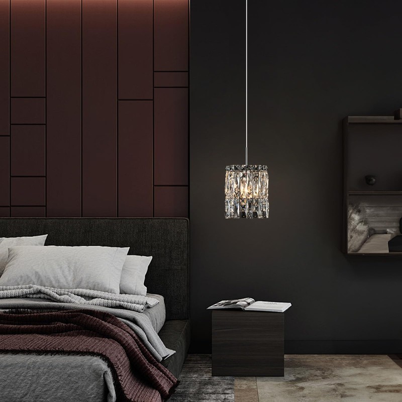 NISIDUN Modern K9 Crystal Pendant Lights Kitchen Island, Chrome Chandeliers
