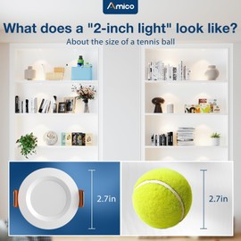 Amico 12 Pack 2 Inch 5CCT Ultra-Thin LED Canless Recessed Ceiling Light with Junction Box, 2700K/3000K/3500K/4000K/5000K Selectable, CRI90+, 6W=40W, 350LM, Dimmable Canless Wafer Downlight-ETL&FCC