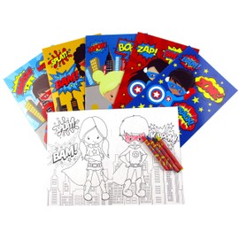 Tiny Mills Superhero Coloring Books for Kids with 12 Coloring Books and 48 Crayons Party Favors, Superhero Prizes, Favor Bag Filler, Superhero Party Supplies