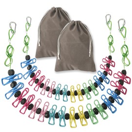 ISQ Steel Core Clothesline with 16 Clothespins 17 Anti-Slip Balls, Heavy Duty Portable for Indoor Outdoor Camping RV Balcony(2 Piece)