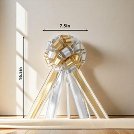 EdgeVue 5PCS 7.5 inches Gold Large Bows for Gift Wrapping Big Bow for Present, Valentine's Day Christmas Pull Bows Birthday Gift Decorations Car Flower Decortions(Gold and Silver)