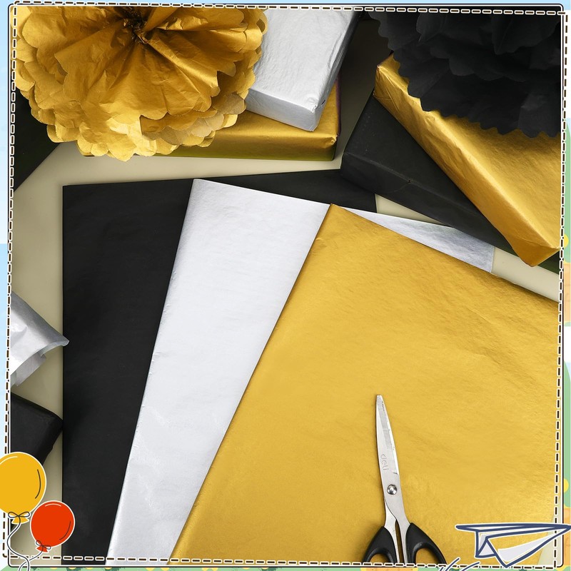SANNIX 100 Sheets Graduation Tissue Paper, Graduate Gold Silver Black