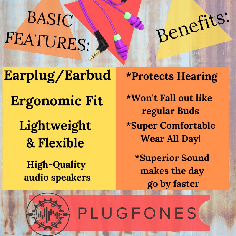 Plugfones Earplug Headphones Earphones Purple Silicone Earplugs
