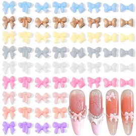80pcs 3D Colorful Bow Nail Charms Bows for Nails Supplies Small Bow Charms for Nails Design Kawaii Nail Bows Decor Tiny Resin Accessories Little Bowknot Bowtie Charm Manicure Decorations