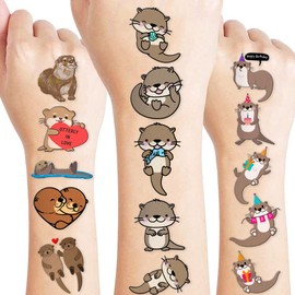 100 PCS Cute Sea And River Little Otter Animal Stickers Temporary Tattoos Theme Birthday Party Favors Decorations Supplies Tattoo Stickers Gifts For Game Kids Boys Baby Girls School Prizes Carnival