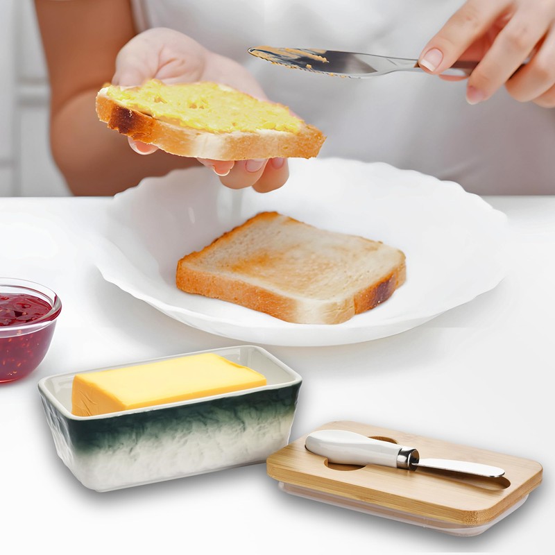 Stone Large Butter Dish with Lid for Countertop,Ceramic Butter Keeper