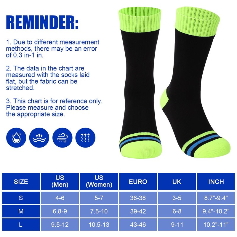 BBXWANG Unisex Waterproof Socks, Green / Black