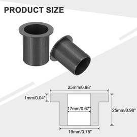sourcing map 6Pcs Flanged Sleeve Bearing, Plastic Bushing ID 17mm x OD 19mm x Length 25mm POM Bushing, Black