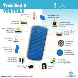 Outdoorer Trek Bed S ─ ultralight self-inflating sleeping pad for children, 3.8 cm thick, small pack size