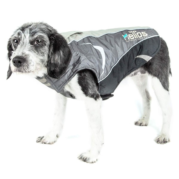 DOGHELIOS 'Altitude-Mountaineer' Wrap-Velcro Protective Waterproof Pet Dog Coat Jacket w/ Blackshark Technology, X-Large, Black, Grey