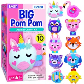 EZCRA Kits de manualidades para niños de 4 a 8 años – 10 unicornios de pompón de felpa y animales todo en uno, juego de manualidades DIY – Adhesivos de fieltro, regalo educativo y creativo para niñas