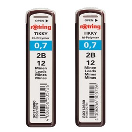 Rotring Lead Refills Hi-Polymer for Fine Mechanical Pencils 0.70mm 2B (2 x Pack of 12)