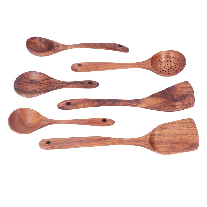 Kitchen Utensils Set Wooden Spatulas Spoons Comfortable Grip Minimaliset Kitchen