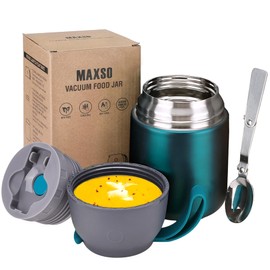 Insulated Thermo Food Jar for Hot & Cold Food for Kids Adult, 17 oz Soup Thermal Hot Food Containers for Lunch, Triple Layer Insulation Stainless Steel Food Jar with Spoon (Green)