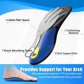 HAPANUN Carbon Fiber Insole with Arch Support for Long Periods of Standing, Jogging, Hiking and Other Outdoor Sports, as Well as a Work Boot Insole. (Blue, M：11.5/12丨W：12.5/13（310mm）)