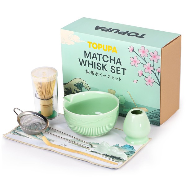 TOPUPA Matcha Bowl and Whisk Set 7PCs Includes Fuji Design
