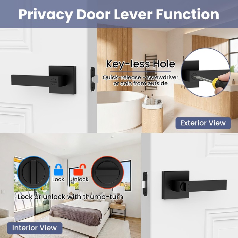 Estmoon 5 Pack Matte Black Door Handles Interior Door Knobs,