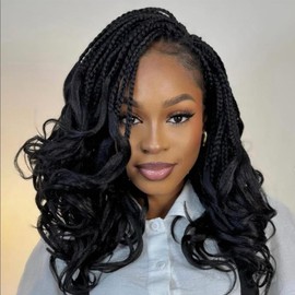 Leeven 18 Inch French Curly Braiding Hair Loose Wavy 9 Packs Black Bouncy Braiding Hair Extensions Synthetic French Curl Hair Extensions for Women(18Inch/9packs/1B#)