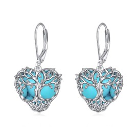 CRMAD Tree of Life Earrings for Women Sterling Silver Celtic Leverback Dangle Drop Earrings Jewelry for Women (turquoise)