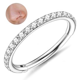 ZAULER Titanium Nose Rings Hoops Septum Rings Big Simulated Diamond Clicker Nose Hoops Hypoallergenic Jewelry Ear Lobe Earrings for Women 6mm/8mm/10mm/12mm