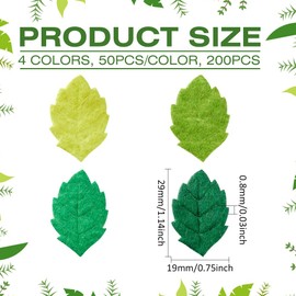 MAYJOYDIY 200Pcs 4 Colors Leaves Shape Felt Appliques Leaves Fabric Green Craft Leaves Decoration Simulated Plant Non-Woven Leaf for Sewing Project Clothing Party Decoration Card Crafts