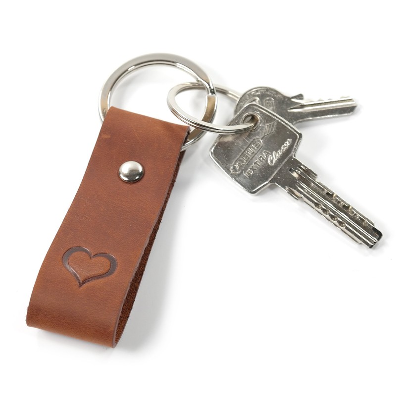 Luminick Keyring with engraving, leather with embossed heart, elegant gift