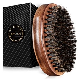 BFWood Cepillo para barba de cerdas de jabalí, estilo militar de nogal de madera negra, cepillo de bigote de madera para hombre