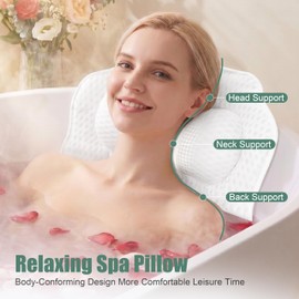 Bath Pillow,Relaxing Body Bath Pillow for Tub - Comfort 4D Mesh Bathtub Cushion Support Neck,Back,Head - Non-Slip Suction Cups,Dries Quickly - Fit Women to Use Luxury Any Bathtub Pillows as Spa Gifts